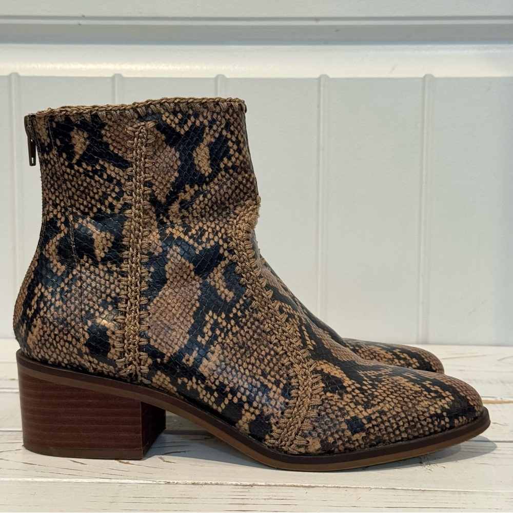 Unique and Stylish Brown Snake Print Ankle Boots - Picture 3 of 10